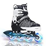 MammyGol Inline Skates for Boys Girls, Outdoor Adjustable Roller Skates for Kids Youth Beginners with Full Illuminating Safe Black