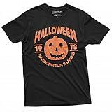 Halloween Pumpkin T-Shirt Movie Popular Culture 1978 Haddonfield, Illinois Tee Shirt (5X-Large Black)