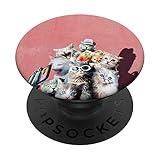 Cat Kitty Cats Group Selfie On Photo Worthy Pink Wall PopSockets Swappable PopGrip