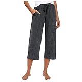 Womens Capri Pants Summer Wide Leg High Waisted Pants Plus Size Drawstring Elastic Cropped Trouser Beach Clothes