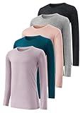 Star Vibe 5-Pack Girls Long Sleeve Athletic Shirts Dry Fit Crew Neck Active Performance T-Shirts for Kids Teens Workout Tops Grayish Purple/Navy S
