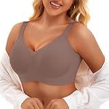 PoseFree Deals of The Day Clearance Prime Womens Wireless Bras Supportive Tshirt Bra No Underwire Seamless Push Up V Mesh Everyday Bras Coffee 2XL