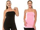 Kurve Women’s Strapless Tube Top – Plus Size Long Length Seamless Bandeau Stretch Sexy Cami Tops, UV Protective Fabric UPF 50+ (Made in USA) Black-Pink