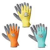 COOLJOB 3 Pairs Kids Gardening Gloves for Age 9-12, Grippy Rubber Coated Garden Work Gloves for Children, Orange & Green & Yellow, Large Size (3 Pairs L/Big Kid)