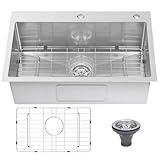 Beleeb Drop In Kitchen Sink 28x18", 9" Basin Depth, 18 Gauge Stainless Steel Sink, 3D Embossed Surface Finish Top Mount with Accessories