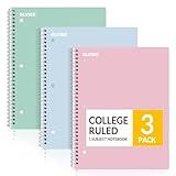 SUNEE Spiral Notebooks, 3 Pack, 1-Subject, College Ruled Paper, 8" x 10-1/2", 70 Sheets per Notebook, Assorted Pastel Colors Spiral Notebooks for School