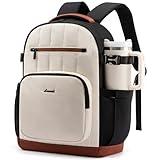 LOVEVOOK Laptop Backpack Women with Pouch Pocket for Large Capacity Cup,15.6 Inch Lightweight Puffer Computer Laptop Bag Travel Backpack Purse for Work College Teacher Personal Item,Black-White-Brown