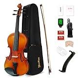 Violin 4/4 Full Size Kit for Adults Beginner, Violin Fiddle Set for Student with Rosewood Bow, Extra Strings&Bridge, 2 rosins, Tuner, Fingerboard Stickers, Shoulder Rest, Case (Plywood)