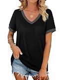 T Shirts for Women V Neck Short Sleeve Basic Tee Tops Summer Clothes Womens Fashion Clothing 2025 Black XL