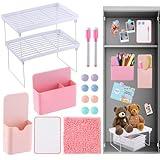 CIEOVO 18 Pcs Locker Organizer and Decorating Kit, First Day of School Essentials Pink Locker Organizing Decorating Kit with Fluffy Rug Storage Box Whiteboard for Girl Back to School Essentials
