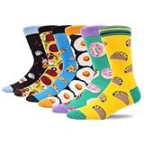 MAKABO Women's Combed Cotton Colorful Socks Fun Taco Pizza Donuts Pattern Novelty Casual Crew Socks Gift 6 Pack