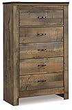 Signature Design by Ashley Trinell Rustic 5 Drawer Chest of Drawers with Nailhead Trim, Warm Brown