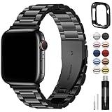 Fullmosa Compatible Apple Watch Bands 45mm 44mm 42mm 46mm 49mm 41mm 40mm 38mm, Metal iWatch Band with Case for Apple Watch Series 9 8 7 6 5 4 3 2 1 SE 10 Ultra, 42mm 44mm 45mm Black