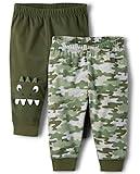 The Children's Place Baby Boys Cotton Pants, Olive Green Dino/Green Camo 2 Pack, 0-3 Months US