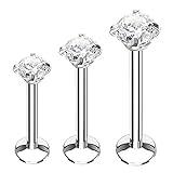BodyJ4You 3PC Labret Tragus Cartilage 16G Studs, Internally Threaded Surgical Stainless Steel, Helix Lip Monroe Medusa Conch, Versatile Piercing Jewelry