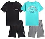 AEROPOSTALE Boys' Shorts Set - 4 Piece Short Sleeve Crew Neck Jersey Graphic T-Shirt and Mesh Shorts Set for Boys, Sizes:8-12, Size 8, Aqua Black