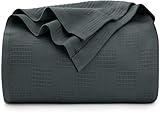 Utopia Bedding Smoke Gray 100% Cotton Blanket [Queen Size - 90x90 Inch] 350GSM Lightweight, Soft and Breathable Thermal Blanket for All Seasons