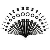50 PCS Ear Stretching Kit, Lightweight Tapers, Tunnels & Plugs for Starter Expanders, Body Piercing Jewelry Earring Gauges Gauging Set for Women, Men (Black)
