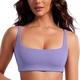 CRZ YOGA Butterluxe Spaghetti Strap Sports Bras for Women - Square Neck Yoga Wireless Low Coverage Padded Cami Crop Top Dark Lavender Purple Large