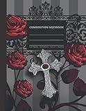 Vampire Goth Composition Notebook: Wide Rule Lined Notebook Writing Pad Journal with Blood Red Roses and Black Lace with a Crucifix Cross (Halloween Themed Notebooks)