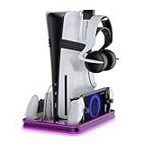 EJGAME PS5 Pro/Slim/PS5 Stand and Cooling Station with RGB Lighting Controller Charging Station for PlayStation 5 Console, PS Portal Charging Dock, P5 Pro Accessories with 3 Level Cooling Fan (Black)