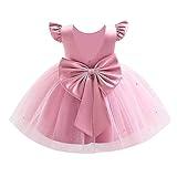 OBEEII Infant Baby Flower Girl Dress Satin Pearls Tulle Tutu Dress Bowknot V Back Pageant Party Formal Baptism Dress Dusty Pink 6-12 Months