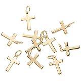 Airssory 10 Pcs Tiny Cross Charms Brass Gold Plated Metal Dainty Minimalist Miny Simple Pendants for Faith Necklace Earrings Bracelet Jewelry Making - 12.5x9mm