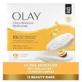 Olay Beauty Bar, Ultra Moisture,10x More Moisturizers, Nourishing Conditioners, Smooth & Gentle on Skin, Vitamin B3 Complex, For All Skin Types, Shea Butter Scent, 3.17 oz, (Pack of 12)
