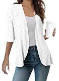 Sidefeel Women's Summer Lightweight Open Front Cardigans Spring Fashion Knit Ruffle Half Sleeve Kimono Cardigans Sweaters White 2X-Large