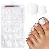 LuckForever 168pc Press on Toenails Women Fake Toe Nails with Glue Adhesive Tabs, White Fake Toenails Press on Nails Toe Acrylic Nail Tips Short Square False Toenails Artificial Toe Nails Press ons