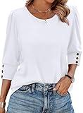 Womens Tops Dressy Casual 3/4 Length Sleeve White Tshirts Shirts Summer Blouses Beach Vacation Plus Size Spring Clothes Fashion Clothing 2XL