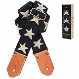Nefelibata Cool Woven Guitar Strap -Cotton Guitar Straps with Thicked First Layer Vegetable Tanned Cowhide Leather Ends for Acoustic, Bass, Electric, Best Gift for Your Love Guitarists(Star)