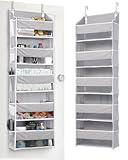 ULG 1 Pack Over Door Organizer with 5 Large Pockets 10 Mesh Side Pockets, 44 lbs Weight Capacity Hanging Storage Organizer with Clear Window for Kids Toys, Shoes, Diapers, Grey, 5 Layer