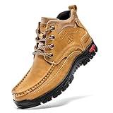 FLYLAND Men's Casual Boots Vintage Leather Ankle Dress Boot Chukka Boots Mid Top Non-Slip Driving Walking Shoes Golden 8