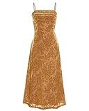 BTFBM Women's Summer Dress Sleeveless Spaghetti Strap Midi Dress Sexy Cowl Neck Floral Cocktail Dress Party Dresses(Brown,Medium)