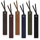 Mixvova Leather Bookmark, 6 Pcs Classic Style Bookmark for Man, 0.05 Inches Thin Handmade Stitched Book Marks, Page Markers Reading Gifts for Book Lovers and School Students (Dark Retro)