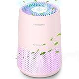 VENDFO Air Purifiers for Bedroom, H13 HEPA Air Purifiers - Covers Up to 1074 ft² - 24dB Ultra-Quiet Sleep Mode, 360° Outlet Air Cleaner, Perfect for Home, Pets (Cream Pink)
