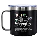 Panvola Debugging Definition Computer Programmer Student Teacher Geek Coder Tech Support Programming IT Insulated Coffee Mug with Handle and Lid Camping Travel Thermal Mugs 14 oz Black