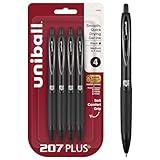 uniball 207 Plus+ Retractable Gel Pens, Medium Point, 0.7mm, Black Ink, 4/Pack (70460)