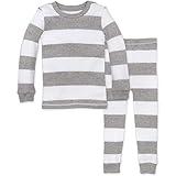 Burt's Bees Baby baby boys Pajamas, Tee Pant 2-piece Pj Set, 100% Organic Cotton and Toddler Pajama Bottoms, Heather Grey Rugby Stripe, 2T US