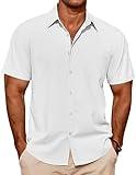 COOFANDY Mens Summer Shirts Casual Button Down Shirt Linen Short Sleeve Shirt Hawaiian Vacation Shirt Resort Wear Shirt A-White