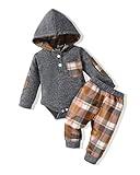 Renotemy Baby Boy Clothes Hoodie Newborn Boy Outfits Set Newborn Outfits Fall Winter Baby Boy Clothes 0-3 Months Grey Plaid