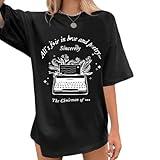 Qiqilyly Graphic Tees Country Music Shirts for Women Concert All's Fair in Love and Poetry Shirt Oversized Short Sleeve Tops(Black,2XL)