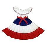 Generic Girls Typcal Flag Costume Dominican Republic Latin American Hispanic Heritage Outfit Tricolor Red Blue White 2-13 Years (10-11 years)