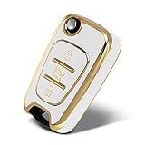 WORCAS TPU Smart Key Fob Case Protective Cover Compatible with Kia 2012-2014 Rio/2010-2013 Soul,2/3 Button Flip Folding Keyless Entry Car Accessories(White)