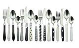 The Original Brink House Eclectic Black & White Mix & Match Stainless Steel Cutlery Set / 16 pieces with Metal Stand/Lifestyle utensils set for home, first apartment, dorm, dinner parties