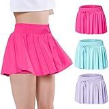 EXARUS 3 Pack Girls Butterfly Shorts Flowy Athletic Dance Cheer Running 2 in 1 Preppy Tennis Flutter Gym Kids Activewear Hot Pink Blue Purple 8Y