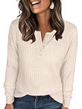 ANRABESS Womens Long Sleeve Henley Shirts Button Down Tunic Tops Fall Lightweight Sweaters Business Casual Blouses 2025 Beige Medium