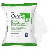 CeraVe Makeup Remover Wipes, Plant Based Face Wipes, Biodegradable in Compost, Waterless Face Wash, Travel Essentials for Women, Suitable for Sensitive Skin, Fragrance-free + Non-comedogenic, 25ct