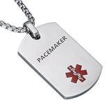 LiFashion LF Stainless Steel PACEMAKER Medical Alert Dog Tag ID Pendant Caduceus necklace for Men Women Teens Health Alert Monitoring Systems,Silver